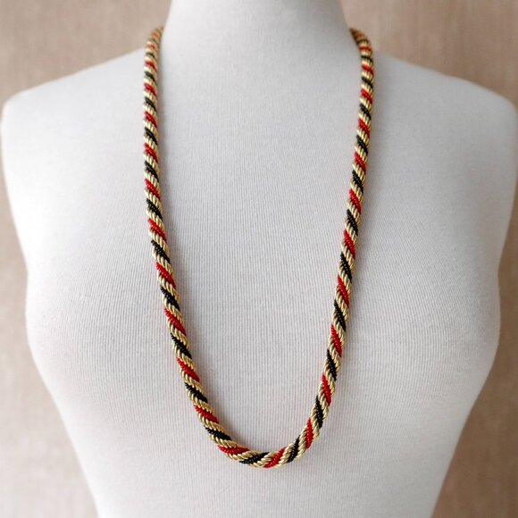 Vintage Red Black & Gold-Tone Rope Necklace & Earrings - Picture 2 of 9